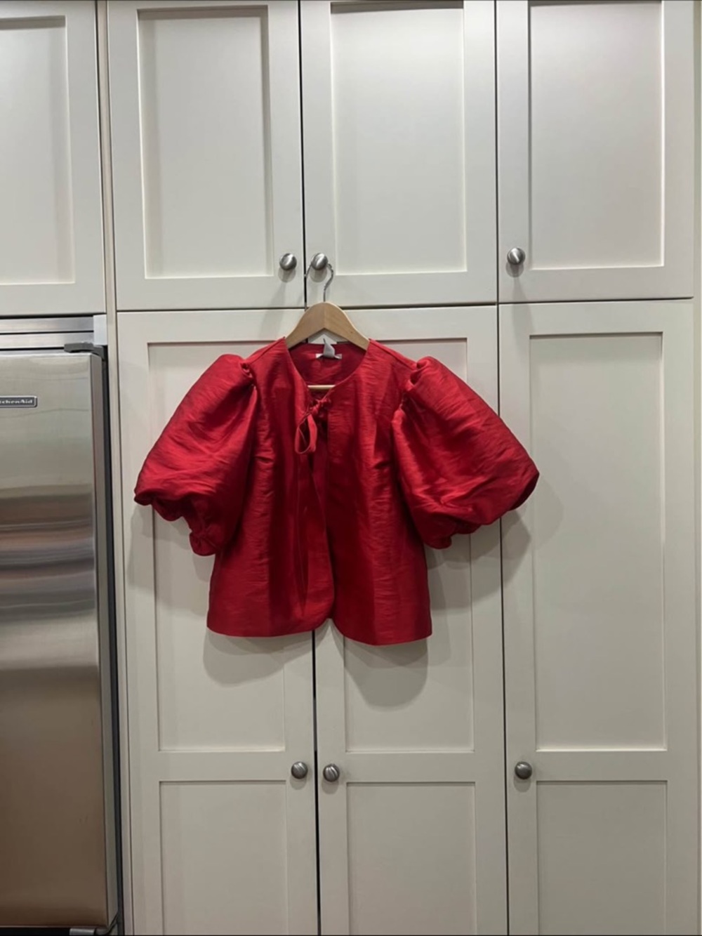 H&m red puffy sleeves jacket for over dresses or tank tops